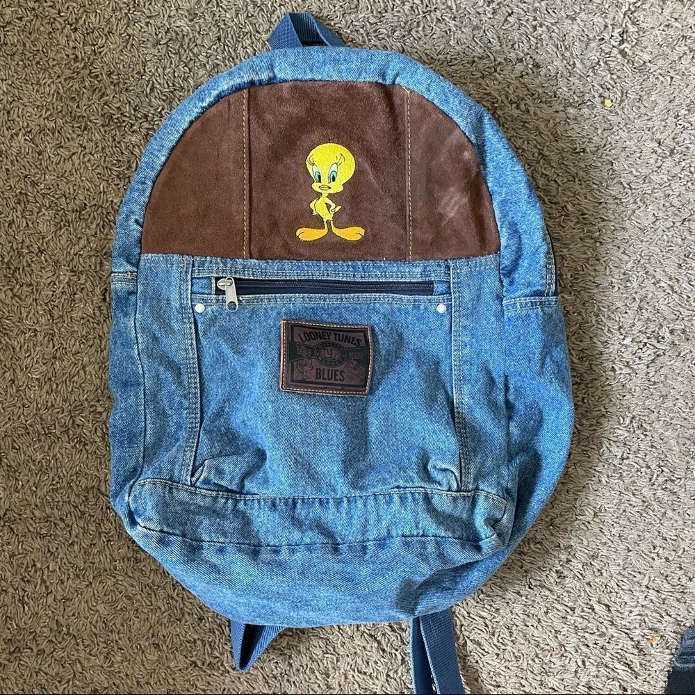1999 vintage looney toons jean book bag